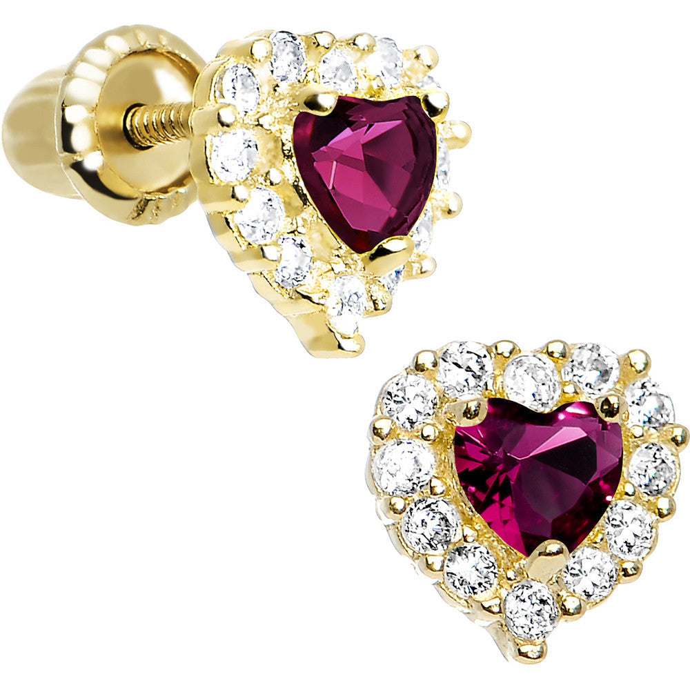 BodyCandy 14k Yellow Gold Heart CZ July Birthstone Youth Screwback Earrings — main product shot