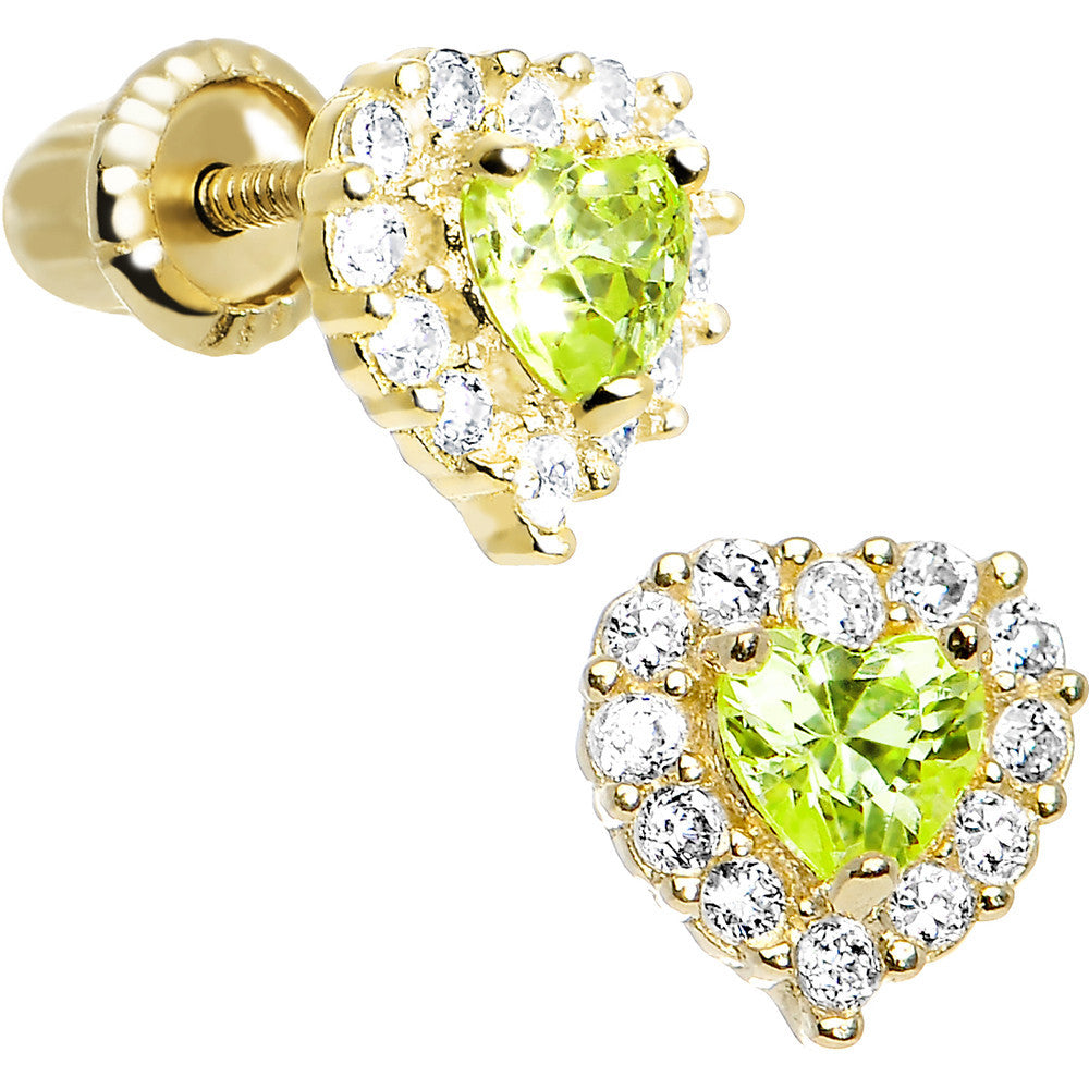 BodyCandy 14k Yellow Gold Heart CZ August Birthstone Youth Screwback Earrings — main product shot