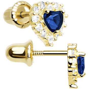 BodyCandy 14k Yellow Gold Heart CZ September Birthstone Youth Screwback Earrings — detail close-up