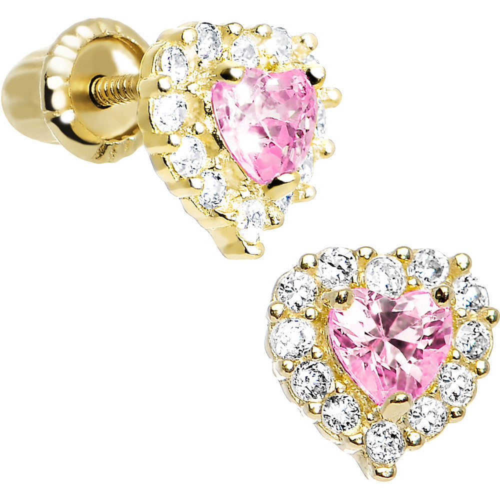 BodyCandy 14k Yellow Gold Heart CZ October Birthstone Youth Screwback Earrings — main product shot