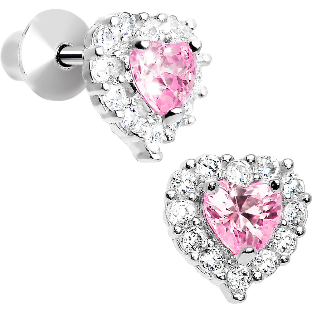 BodyCandy Sterling Silver Heart CZ October Birthstone Youth Screwback Earrings — main product shot