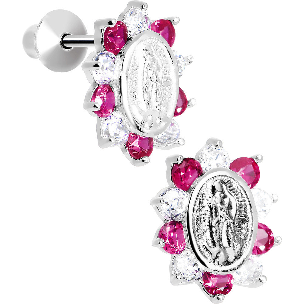 BodyCandy Sterling Silver Pink CZ Lady of Guadalupe Youth Screwback Earrings — main product shot