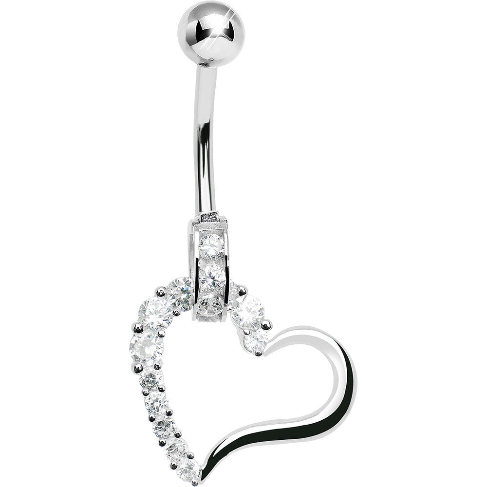 BodyCandy 925 Sterling Silver Cubic Zirconia Hollow Heart Charm Belly Ring — main product shot