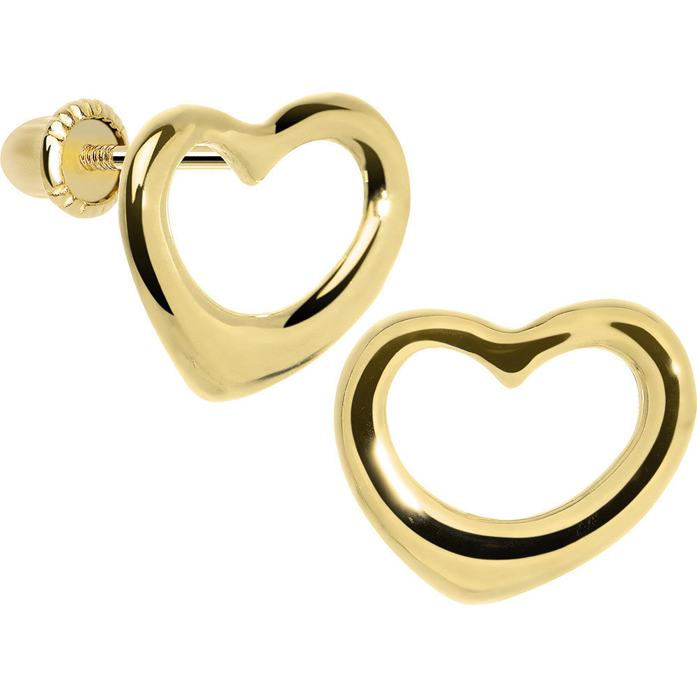 BodyCandy 14K Yellow Gold Hollow Heart Melt Youth Screwback Earrings — main product shot