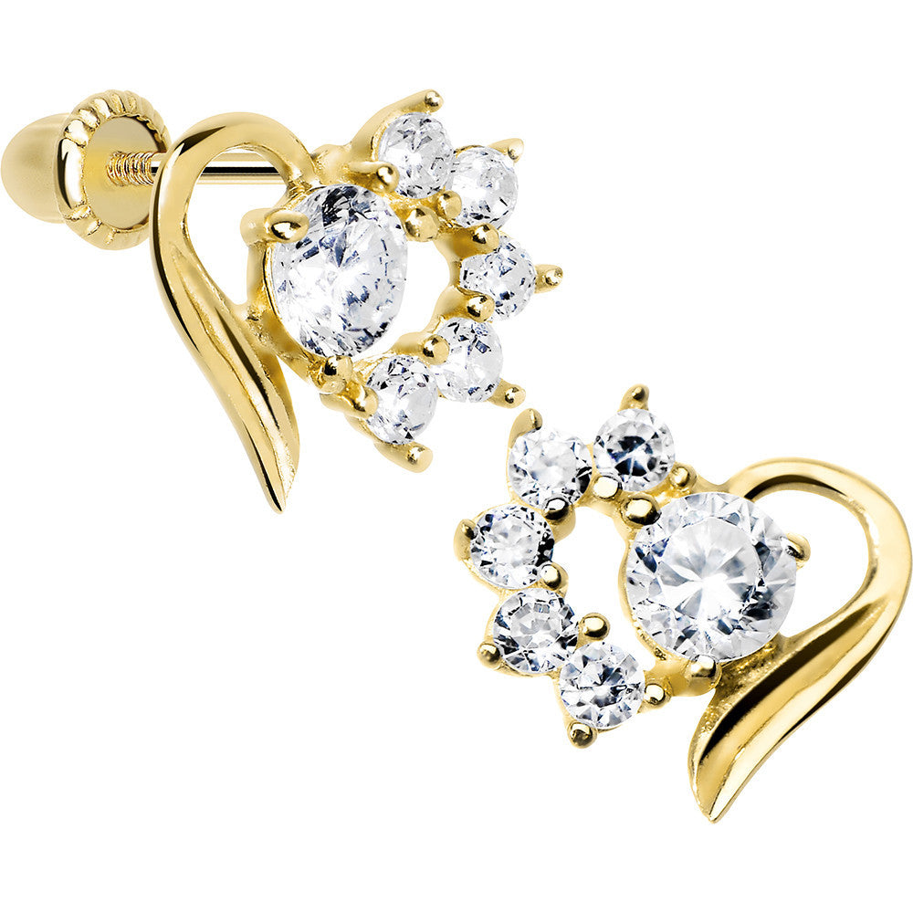 BodyCandy 14K Yellow Gold Open Heart Half CZ Youth Screwback Earrings — main product shot