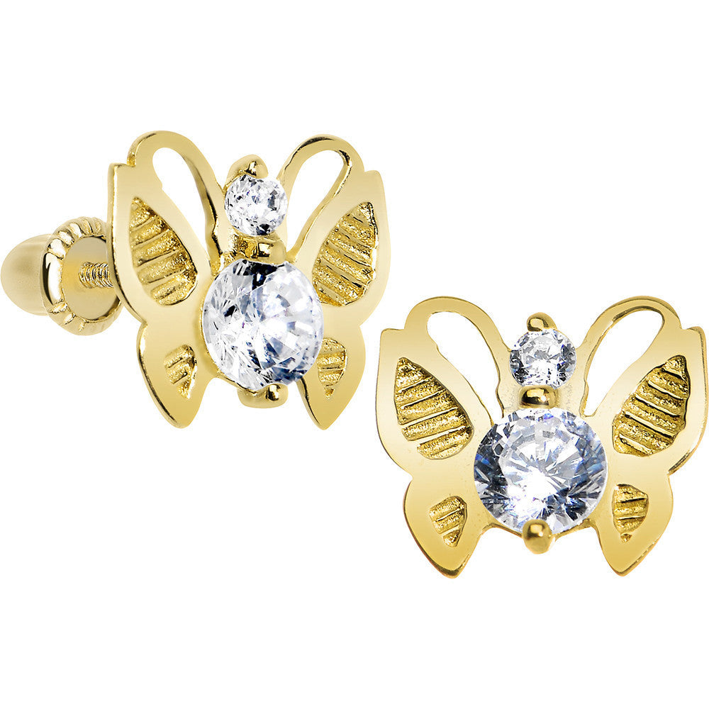 BodyCandy 14K Yellow Gold Butterfly Clear CZ Youth Screwback Earrings — main product shot