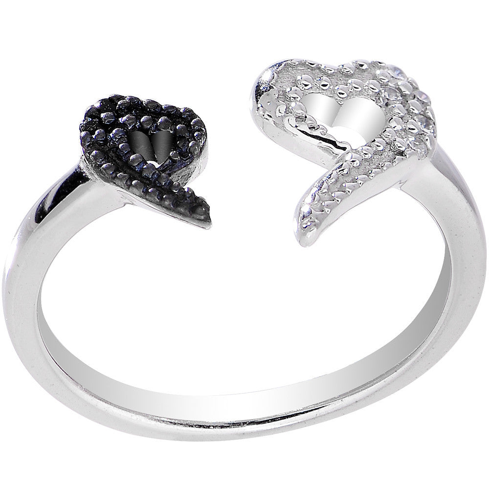 BodyCandy 925 Sterling Silver Clear Black CZ Dual Snake Heart Toe Ring — main product shot
