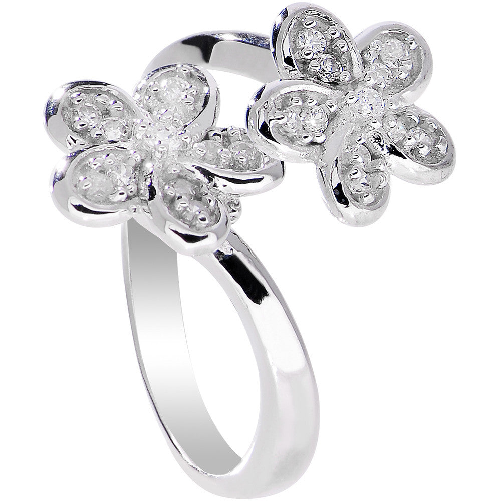 BodyCandy 925 Sterling Silver Clear CZ Twin Flower Toe Ring — main product shot