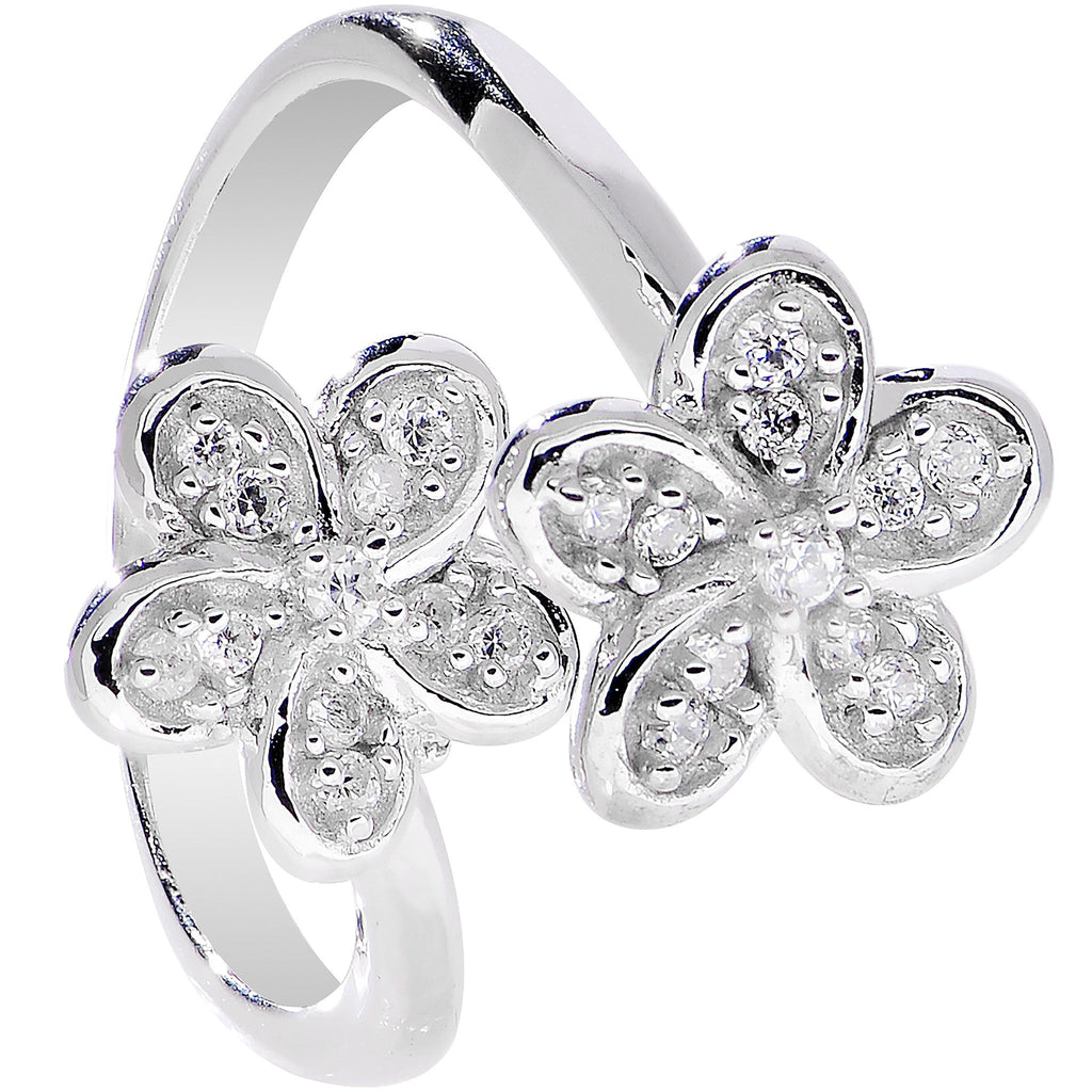 BodyCandy 925 Sterling Silver Clear CZ Twin Flower Toe Ring — detail close-up