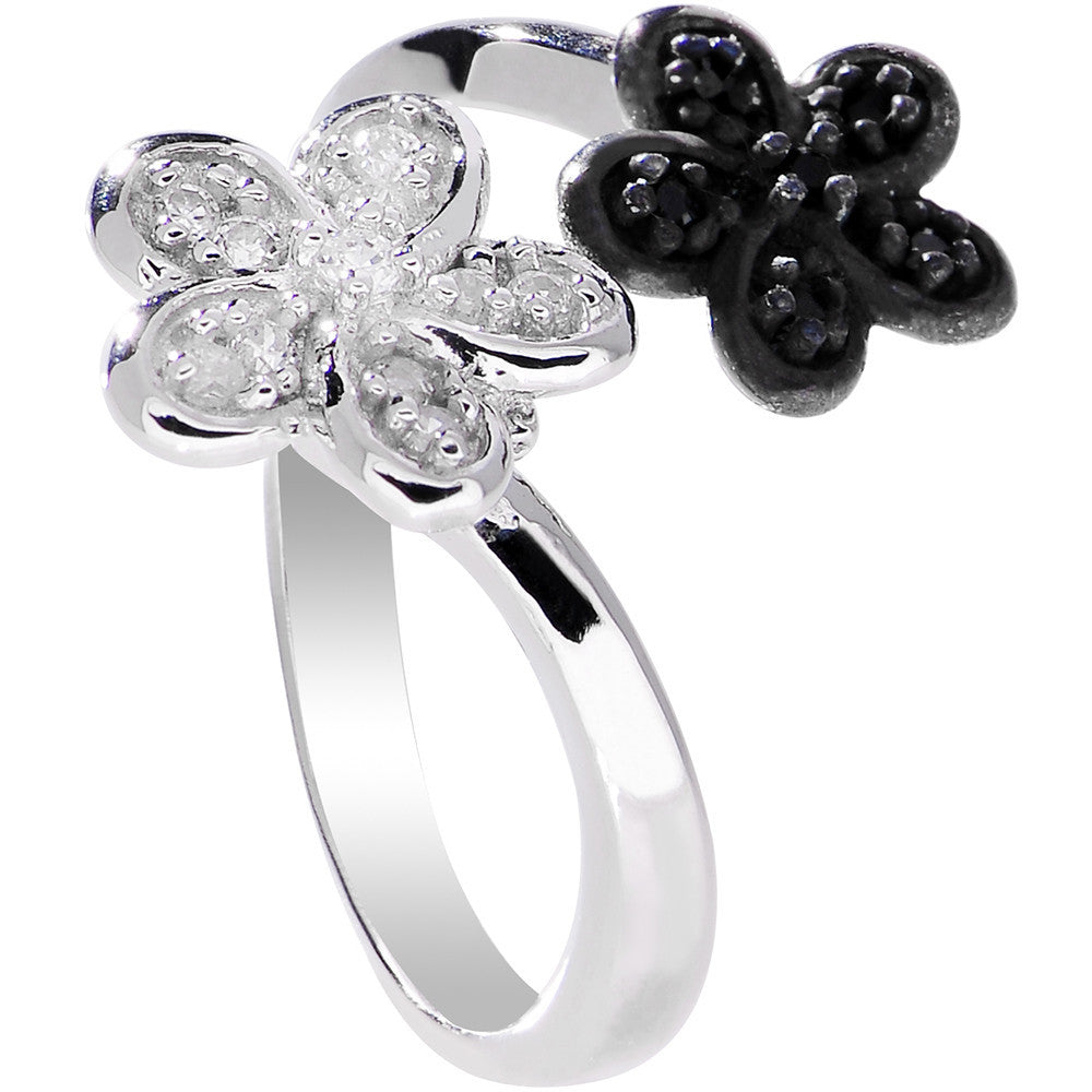 BodyCandy 925 Sterling Silver Clear Black CZ Twin Flower Toe Ring — main product shot