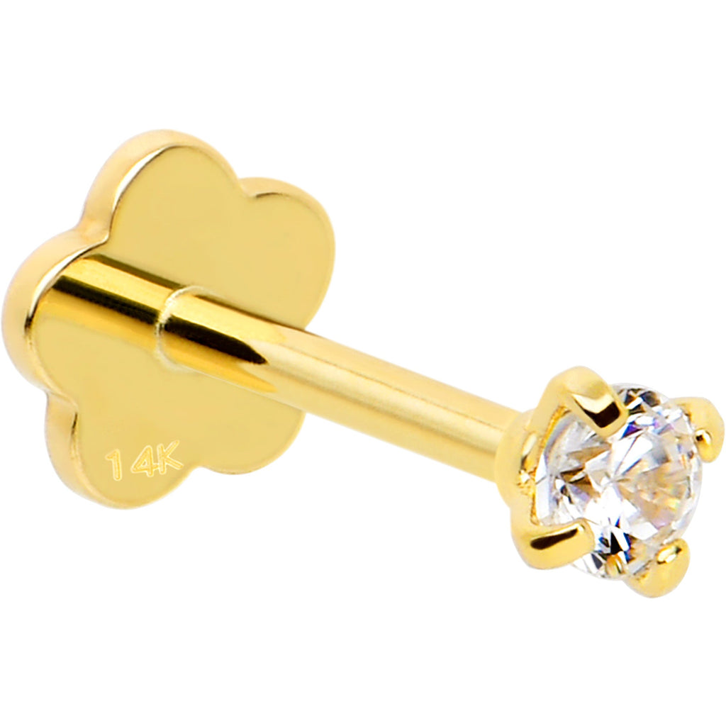 BodyCandy 14k Yellow Gold Flat Back Earring 20G 2mm CZ Floral Reversible — lifestyle context