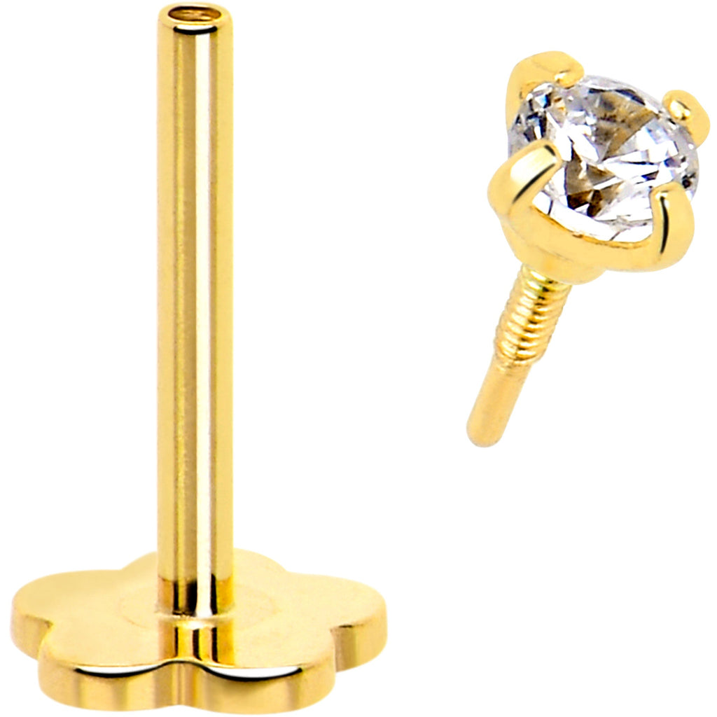 BodyCandy 14k Yellow Gold Flat Back Earring 20G 2mm CZ Floral Reversible — side view