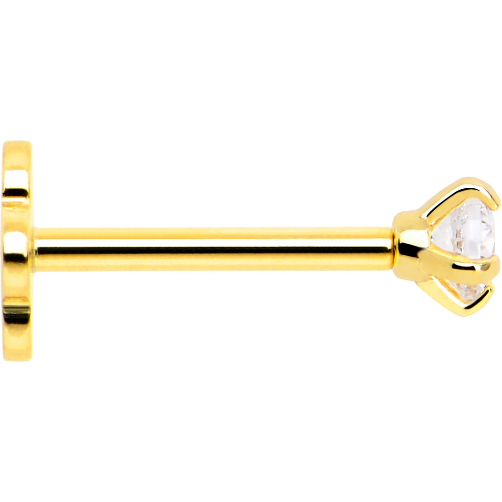 BodyCandy 14k Yellow Gold Flat Back Earring 20G 2mm CZ Floral Reversible — back view
