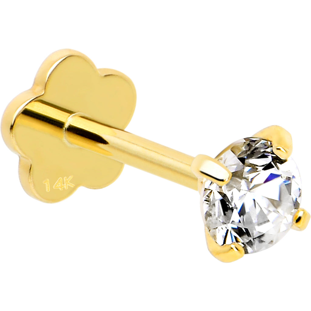 BodyCandy 14k Yellow Gold Flat Back Earring 20G 3mm CZ Floral Reversible — lifestyle context