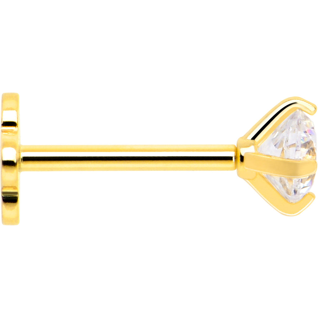 BodyCandy 14k Yellow Gold Flat Back Earring 20G 3mm CZ Floral Reversible — back view