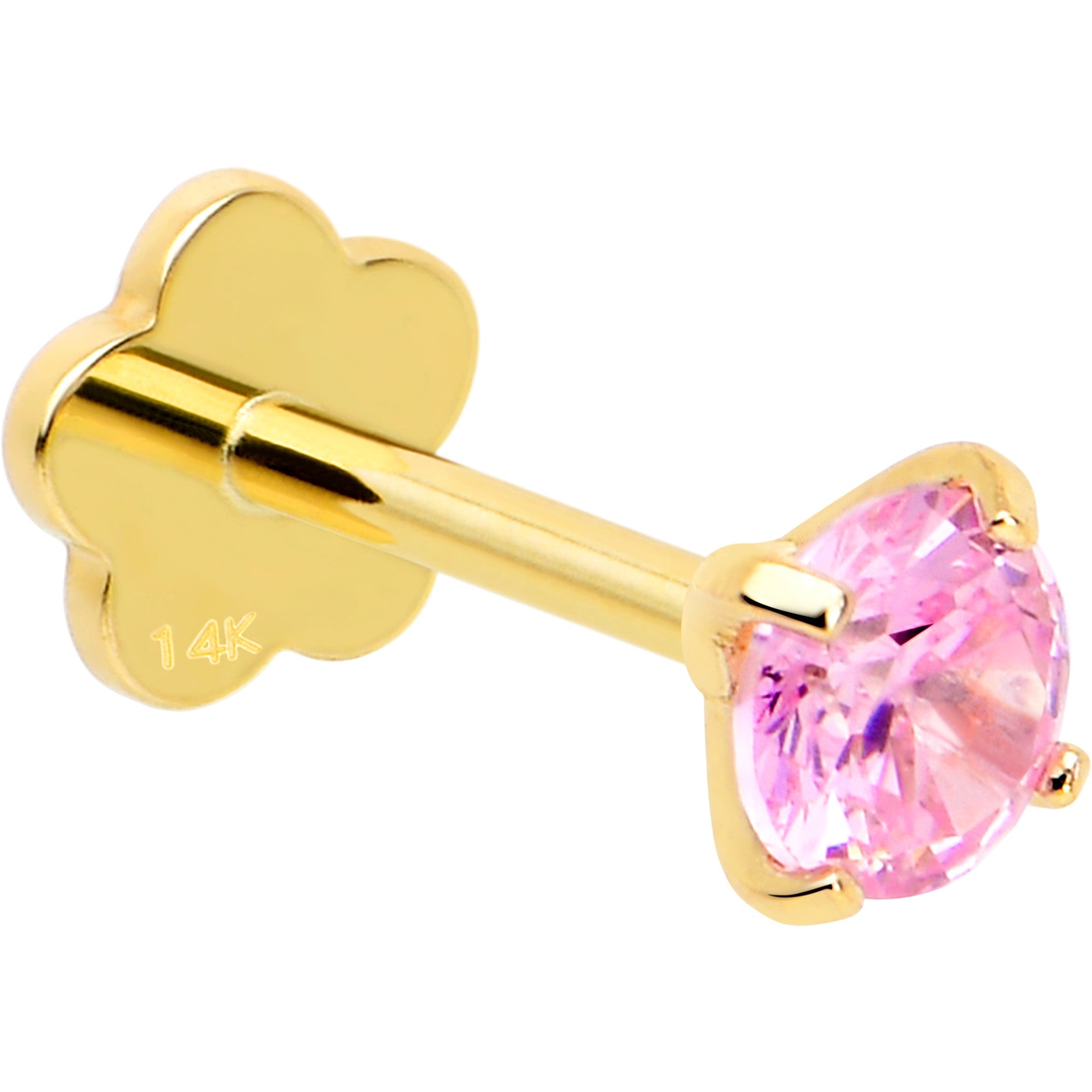 BodyCandy 14k Yellow Gold Flat Back Earring 20G 4mm Pink CZ Floral Reversible — lifestyle context