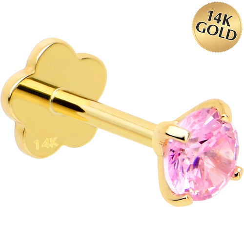 BodyCandy 14k Yellow Gold Flat Back Earring 20G 4mm Pink CZ Floral Reversible — main product shot