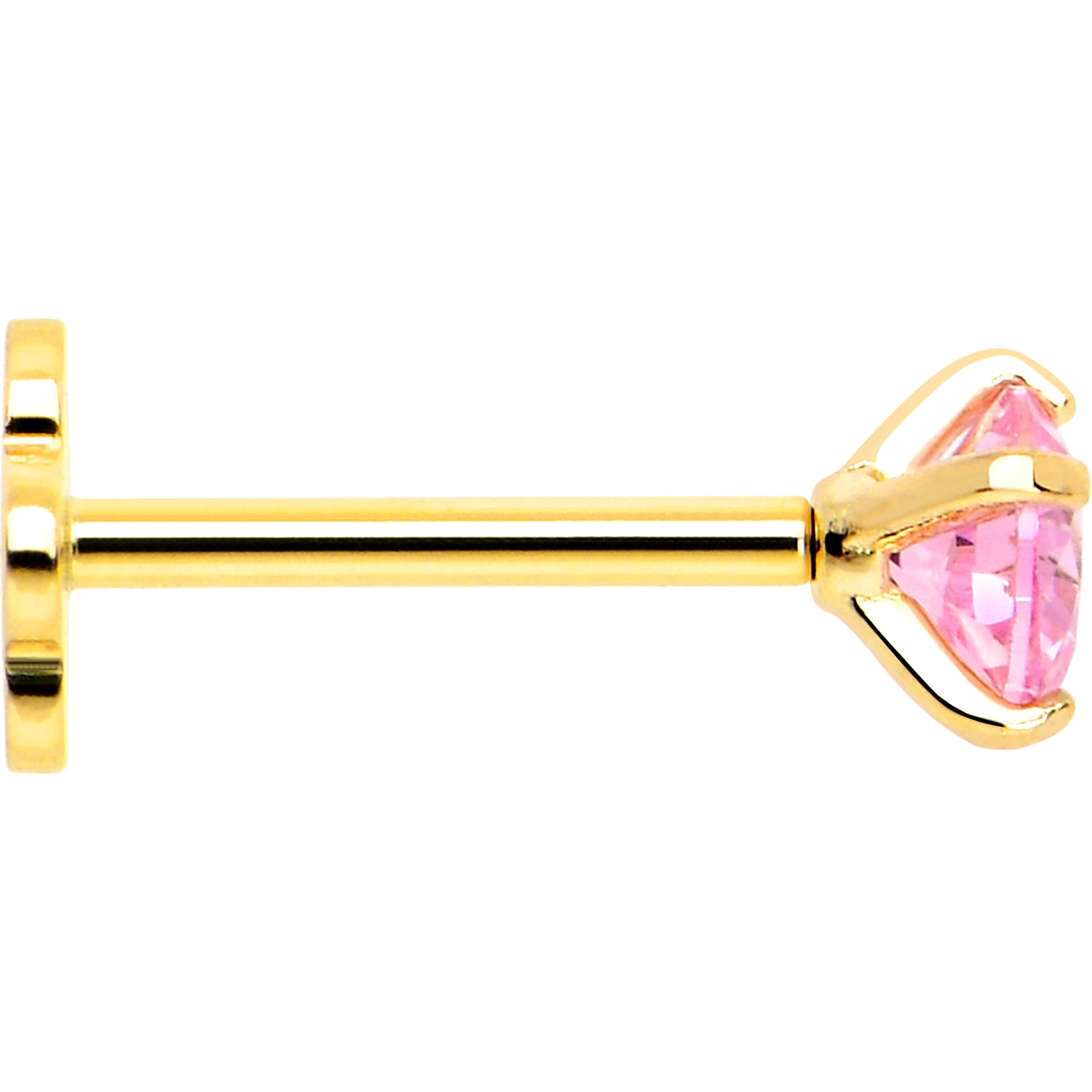 BodyCandy 14k Yellow Gold Flat Back Earring 20G 4mm Pink CZ Floral Reversible — back view