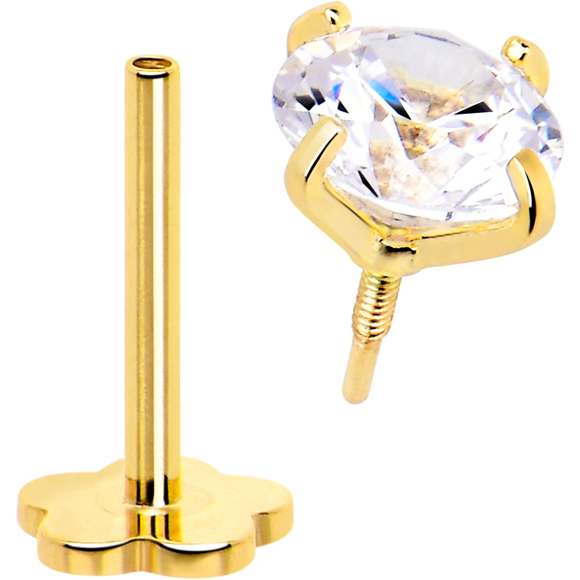 BodyCandy 14k Yellow Gold Flat Back Earring 20G 4mm CZ Floral Reversible — lifestyle context