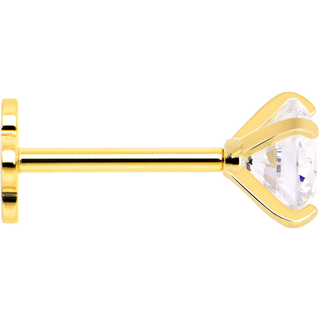 BodyCandy 14k Yellow Gold Flat Back Earring 20G 4mm CZ Floral Reversible — side view