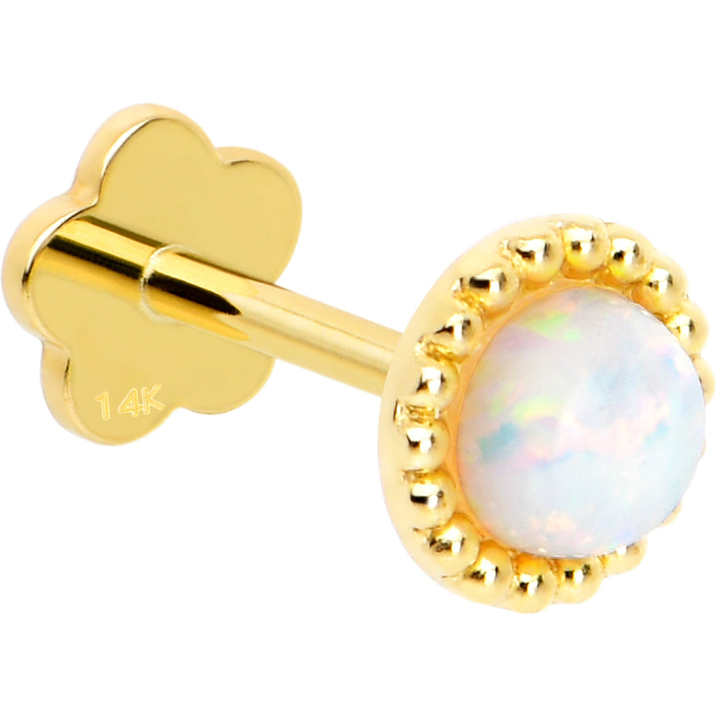 BodyCandy 14k Yellow Gold Flat Back Earring 20G 3mm Synthetic Opal Floral Reversible — lifestyle context