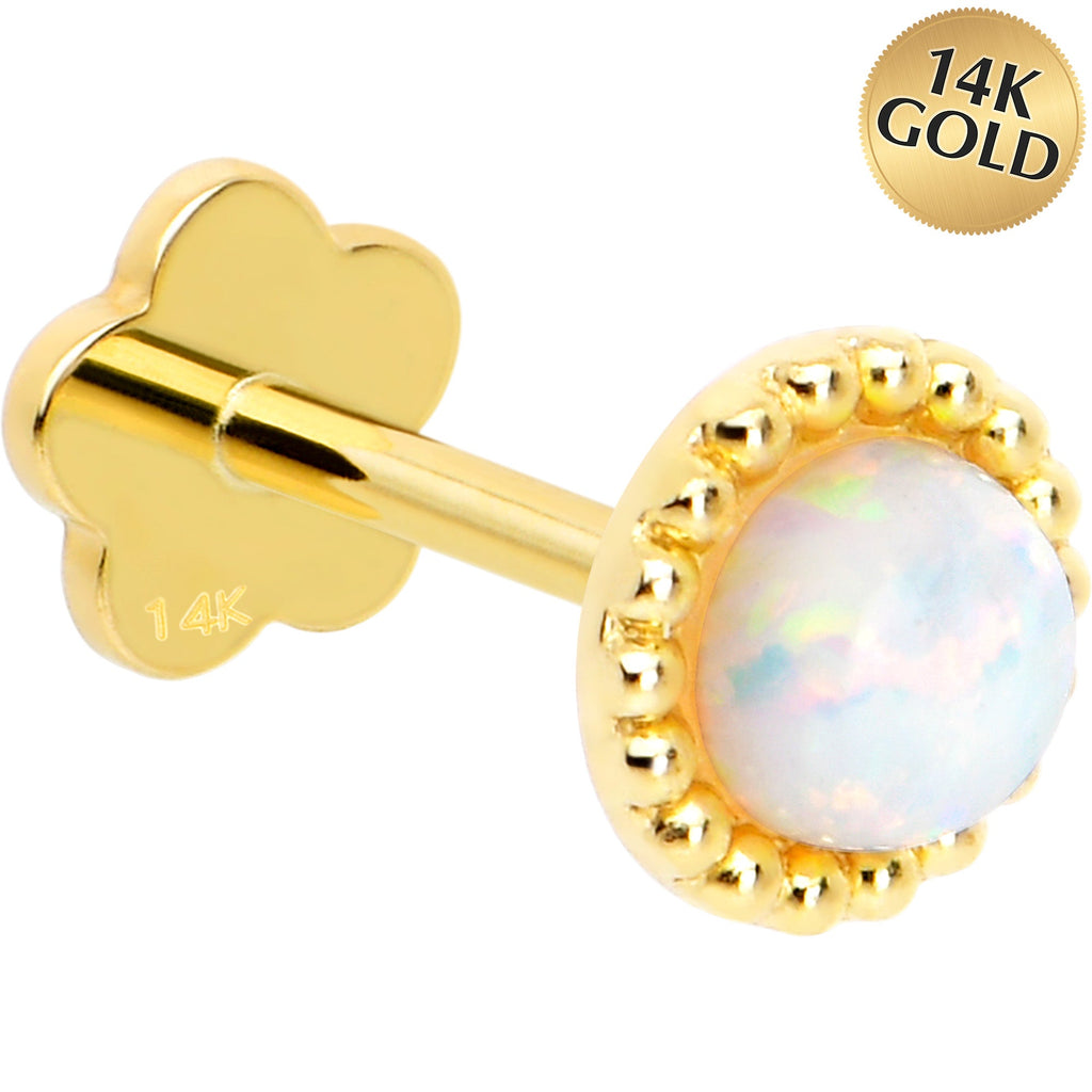 BodyCandy 14k Yellow Gold Flat Back Earring 20G 3mm Synthetic Opal Floral Reversible — main product shot