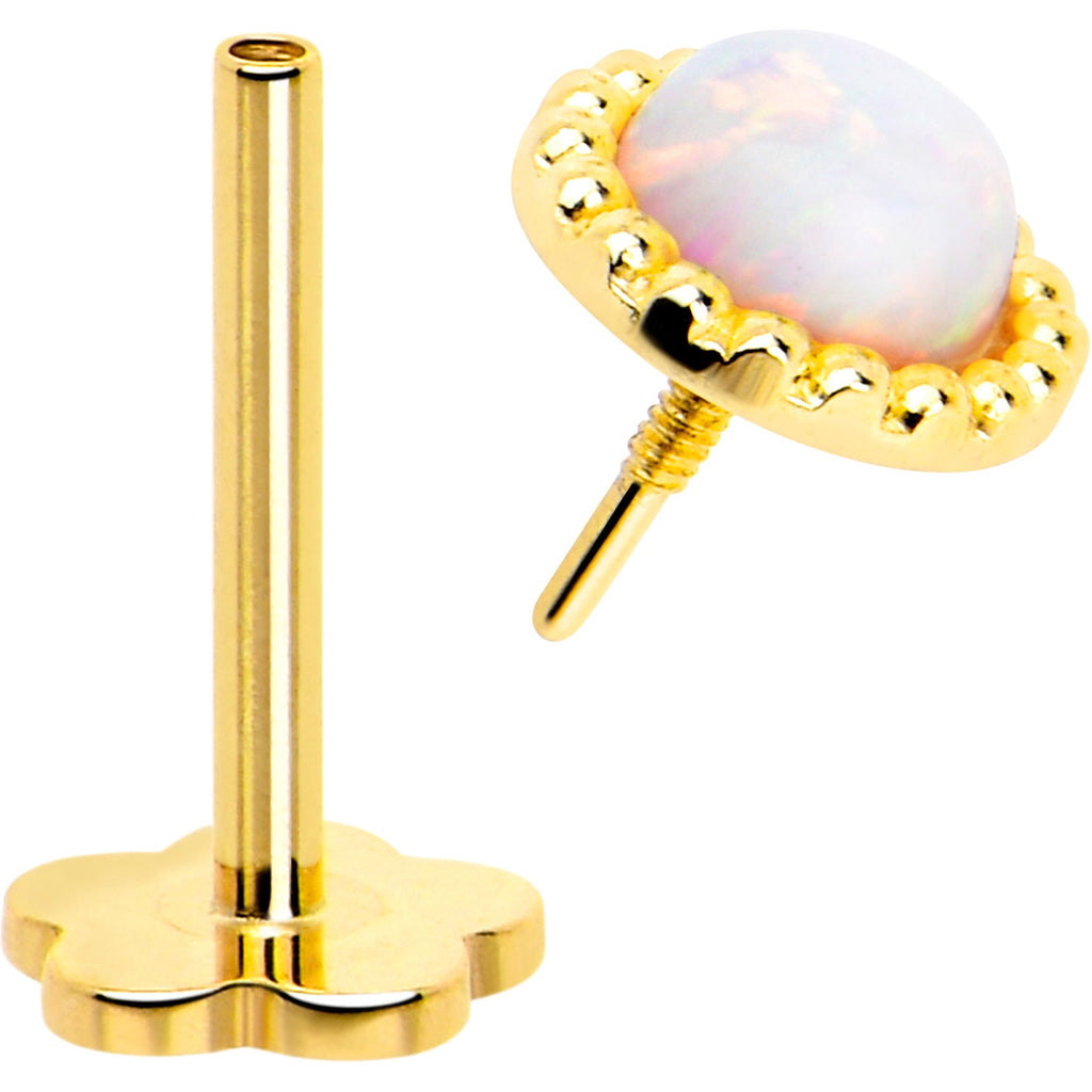 BodyCandy 14k Yellow Gold Flat Back Earring 20G 3mm Synthetic Opal Floral Reversible — side view