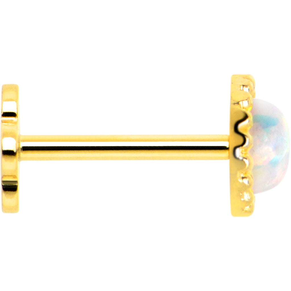 BodyCandy 14k Yellow Gold Flat Back Earring 20G 3mm Synthetic Opal Floral Reversible — back view