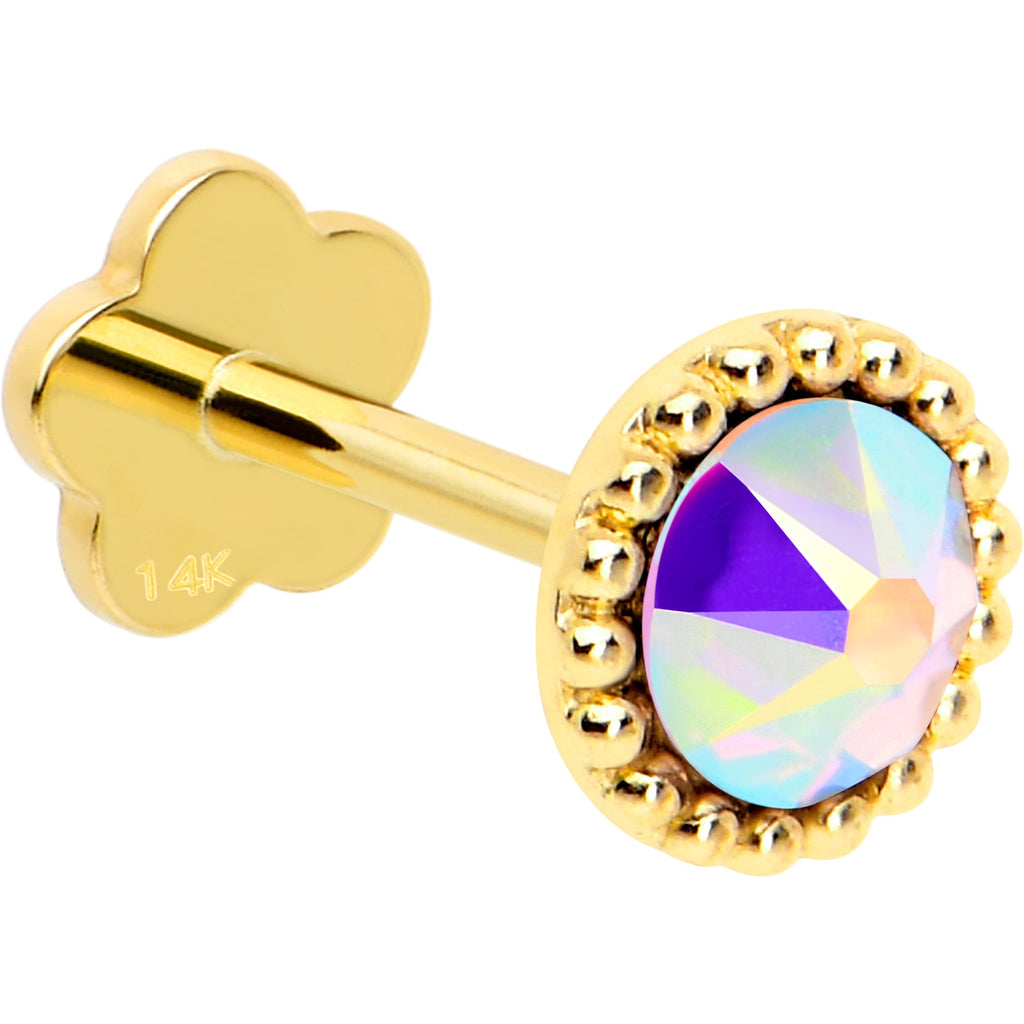 BodyCandy 14k Yellow Gold Flat Back Earring 20G 3mm Aurora CZ Floral Reversible — lifestyle context