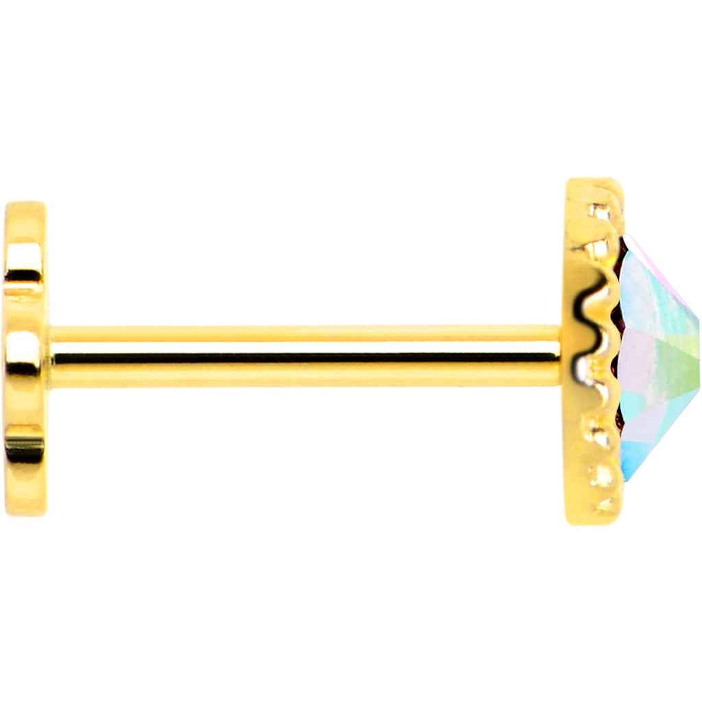 BodyCandy 14k Yellow Gold Flat Back Earring 20G 3mm Aurora CZ Floral Reversible — back view