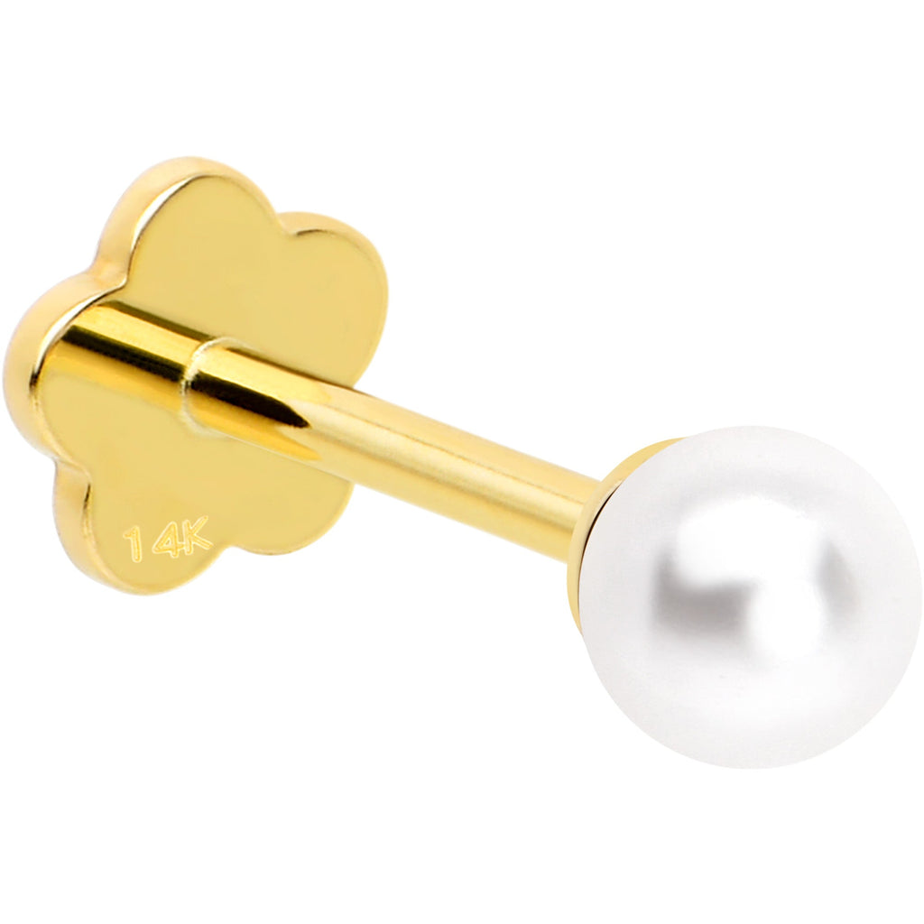 BodyCandy 14k Yellow Gold Flat Back Earring 20G 3mm Faux Pearl Floral Reversible — lifestyle context