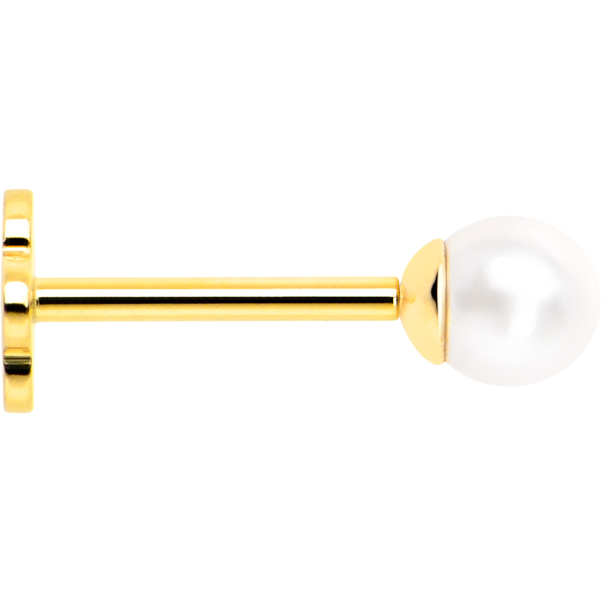 BodyCandy 14k Yellow Gold Flat Back Earring 20G 3mm Faux Pearl Floral Reversible — back view
