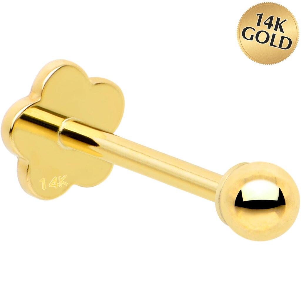 BodyCandy 14k Yellow Gold Flat Back Earring 20G 2mm Ball Floral Reversible — main product shot