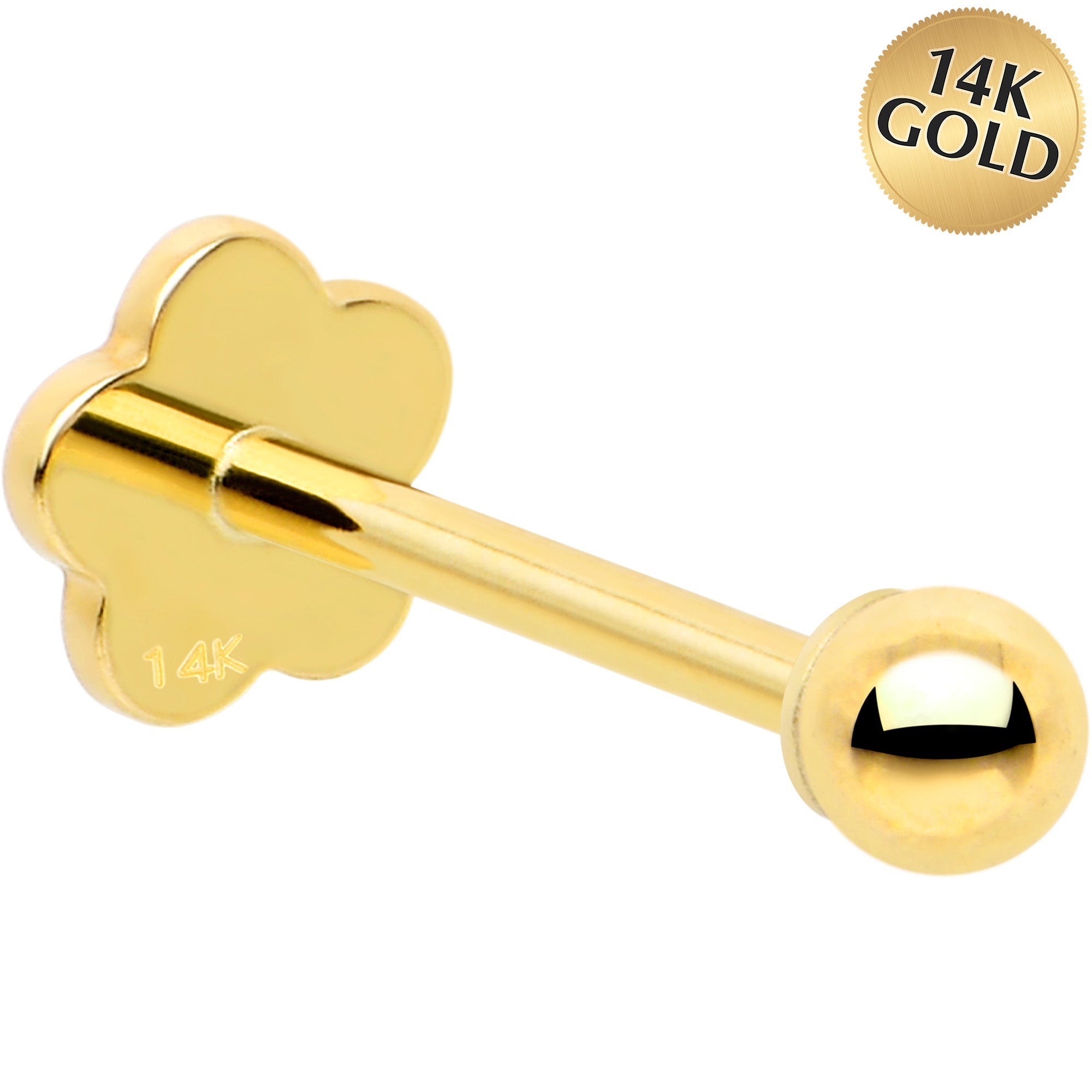 BodyCandy 14k Yellow Gold Flat Back Earring 20G 2mm Ball Floral Reversible — main product shot