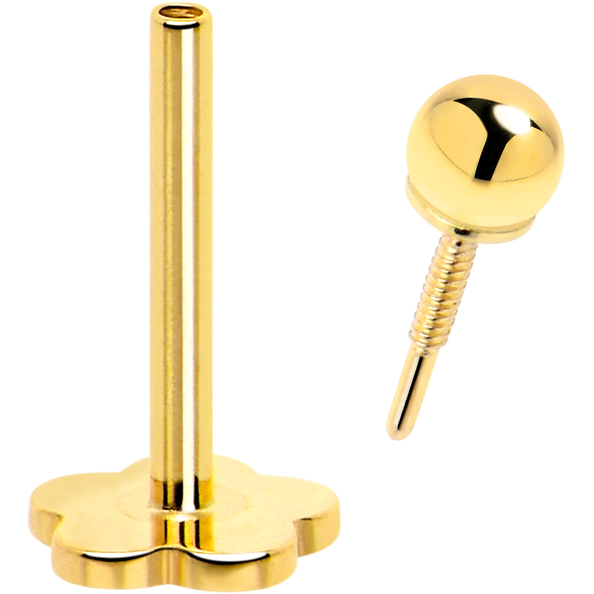 BodyCandy 14k Yellow Gold Flat Back Earring 20G 2mm Ball Floral Reversible — side view