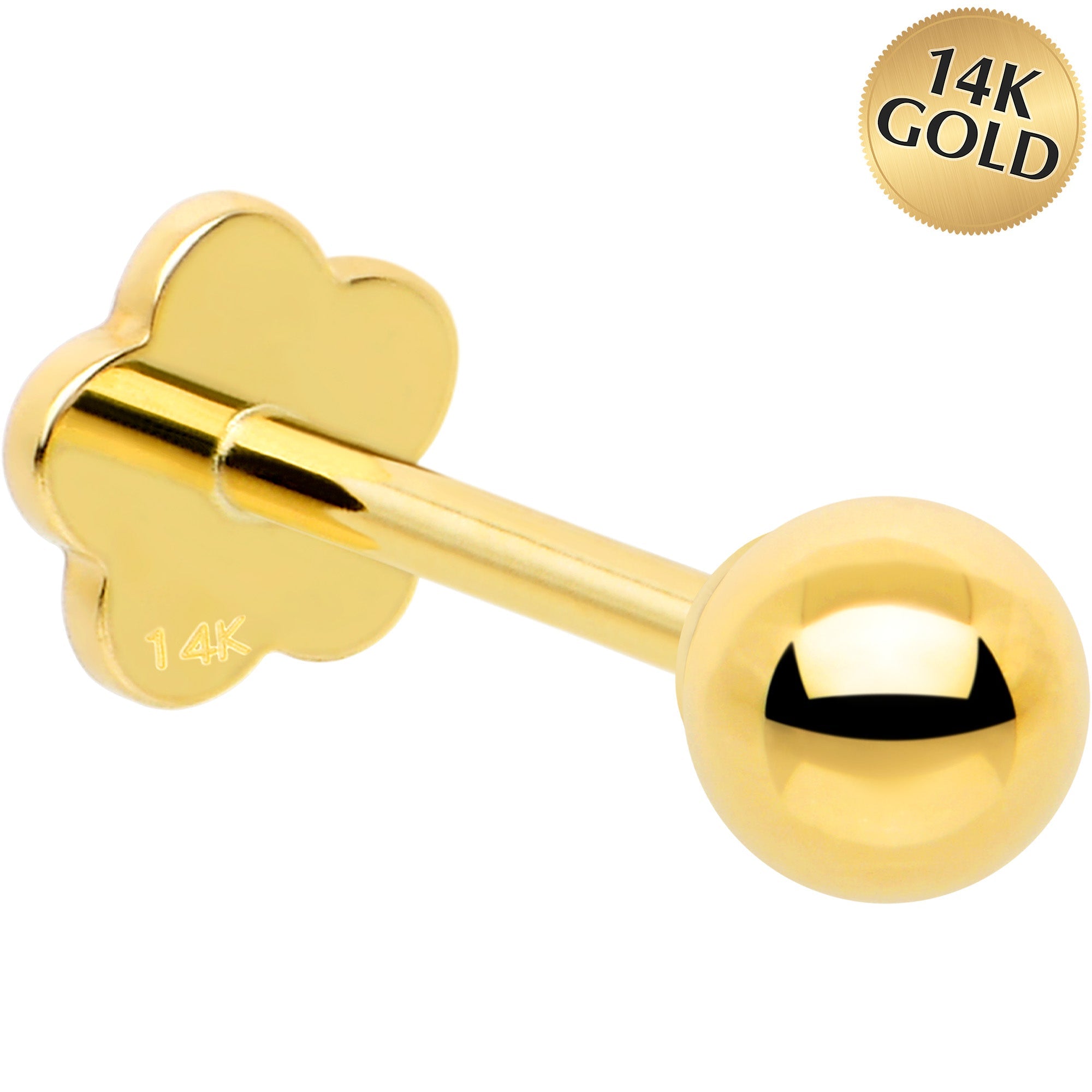 BodyCandy 14k Yellow Gold Flat Back Earring 20G 3mm Ball Floral Reversible — main product shot