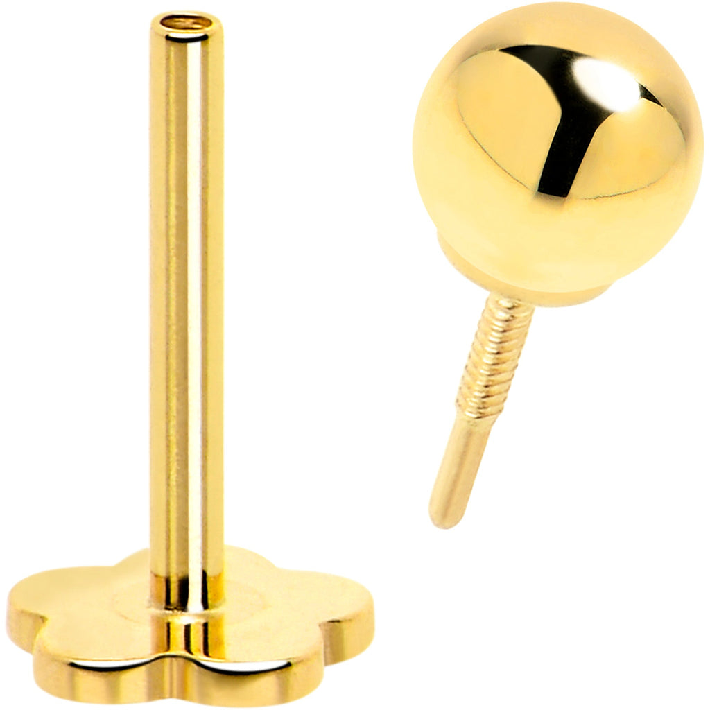 BodyCandy 14k Yellow Gold Flat Back Earring 20G 3mm Ball Floral Reversible — side view