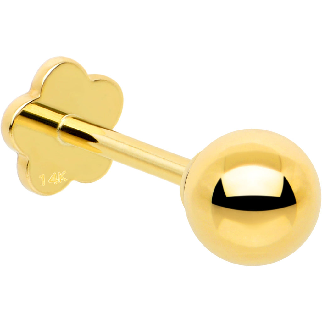 BodyCandy 14k Yellow Gold Flat Back Earring 20G 4mm Ball Floral Reversible — side view
