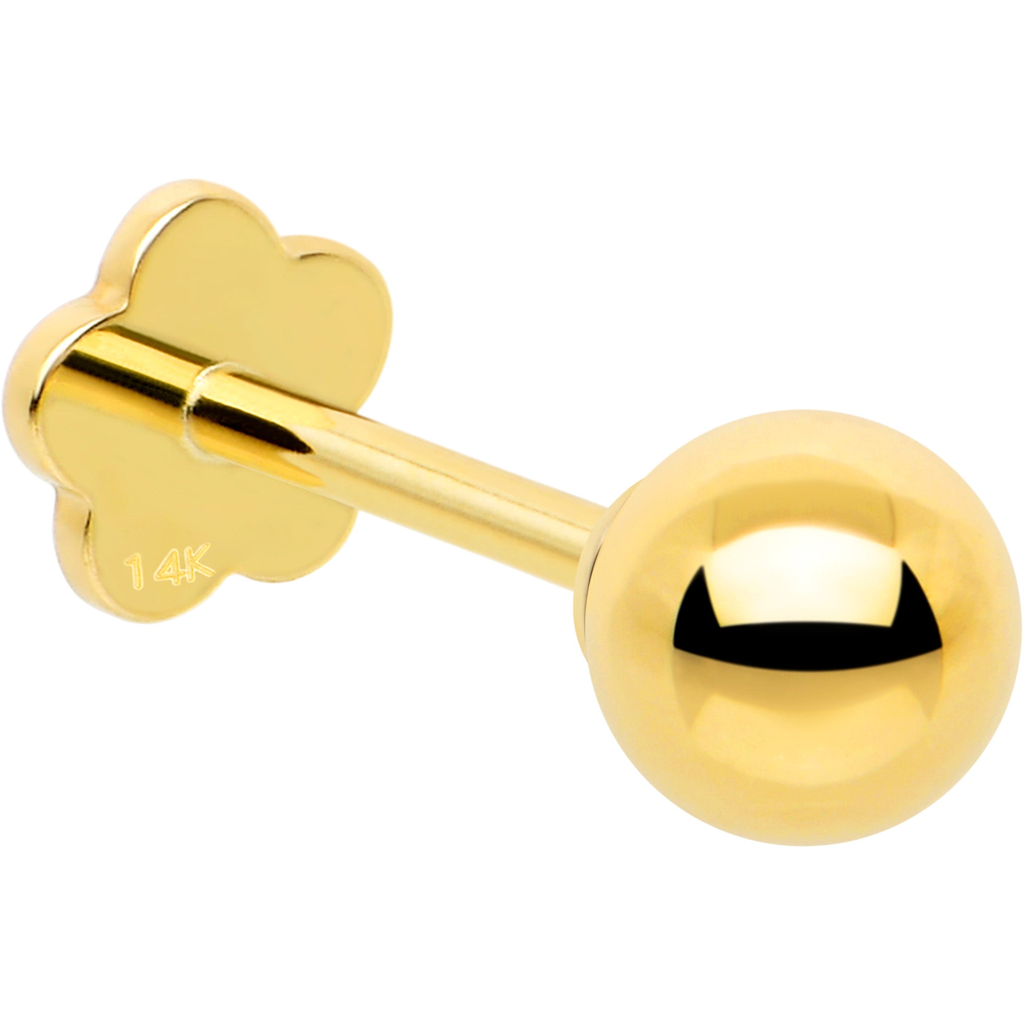 BodyCandy 14k Yellow Gold Flat Back Earring 20G 4mm Ball Floral Reversible — side view