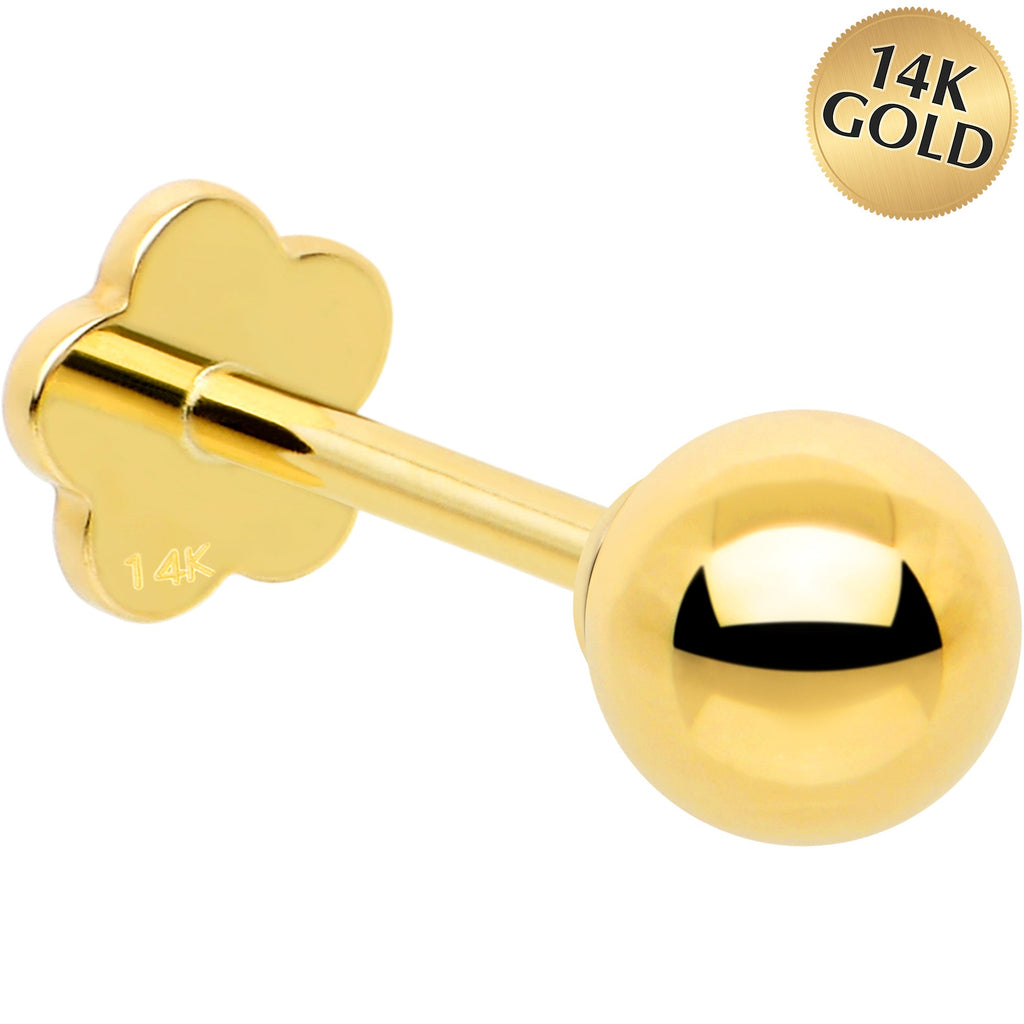 BodyCandy 14k Yellow Gold Flat Back Earring 20G 4mm Ball Floral Reversible — main product shot