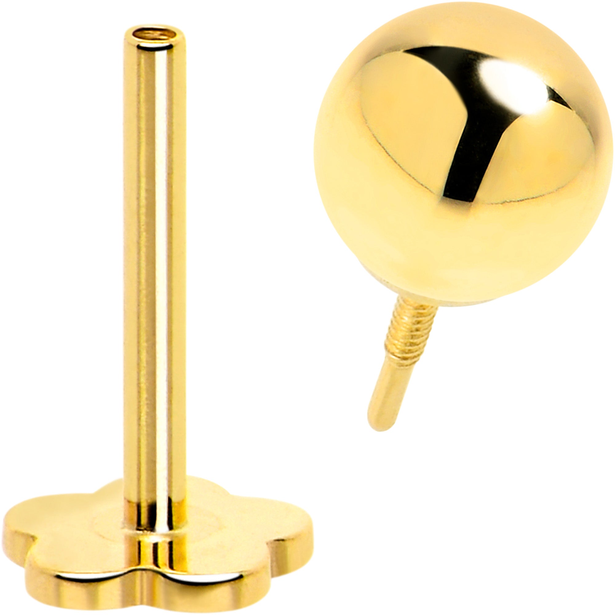 BodyCandy 14k Yellow Gold Flat Back Earring 20G 4mm Ball Floral Reversible — lifestyle context
