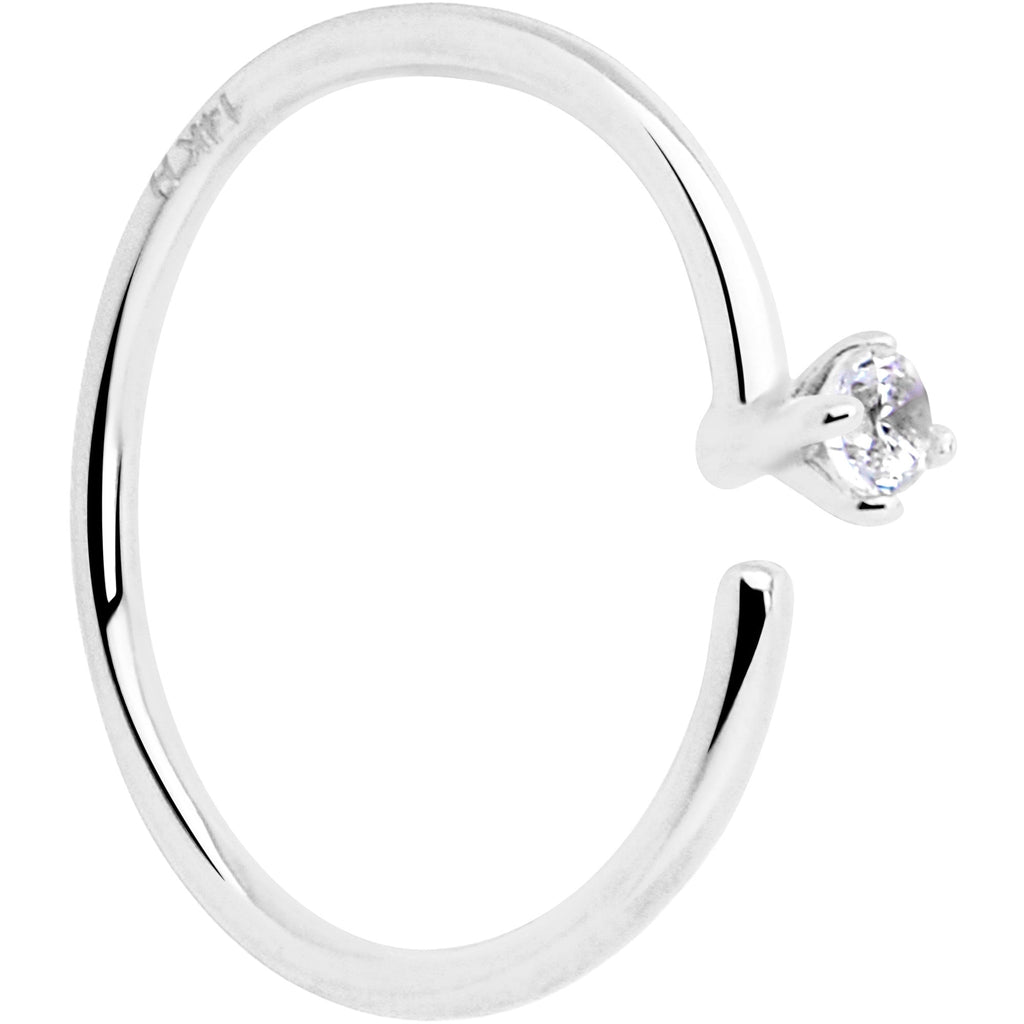 BodyCandy 14k Solid White Gold Bendable Nose Hoop 22G 5/16 with CZ — alternative angle
