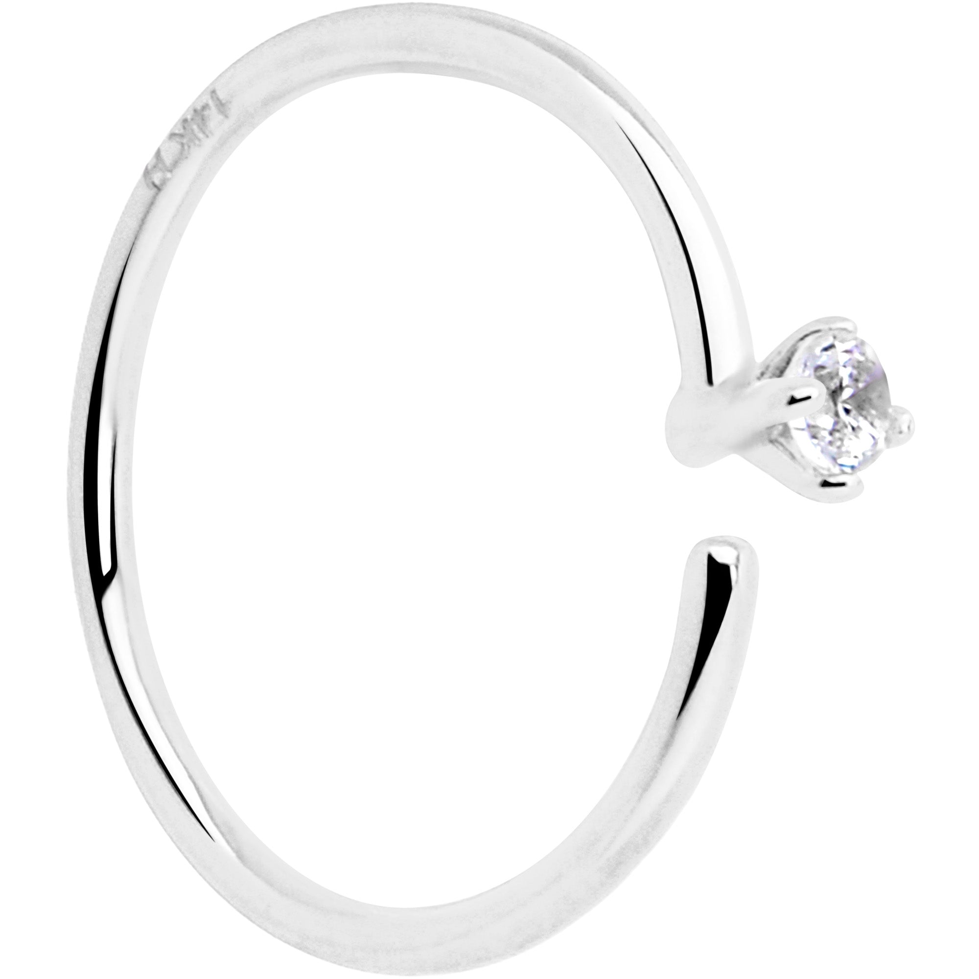 BodyCandy 14k Solid White Gold Bendable Nose Hoop 22G 5/16 with CZ — alternative angle