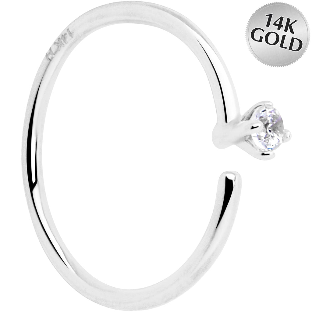 BodyCandy 14k Solid White Gold Bendable Nose Hoop 22G 5/16 with CZ — main product shot