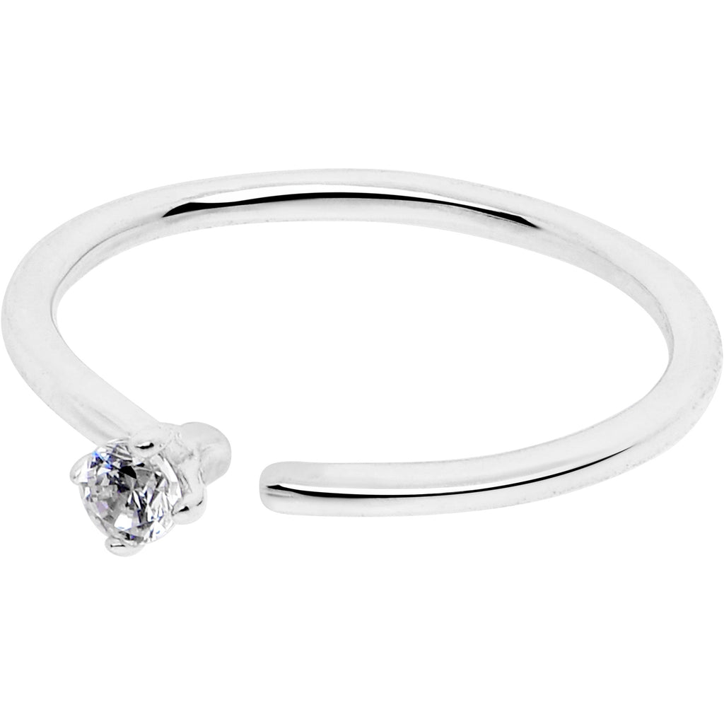 BodyCandy 14k Solid White Gold Bendable Nose Hoop 22G 5/16 with CZ — side view