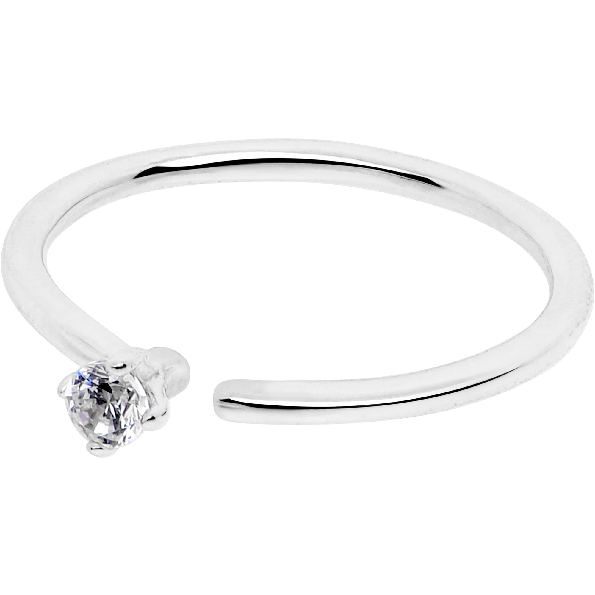 BodyCandy 14k Solid White Gold Bendable Nose Hoop 22G 5/16 with CZ — side view