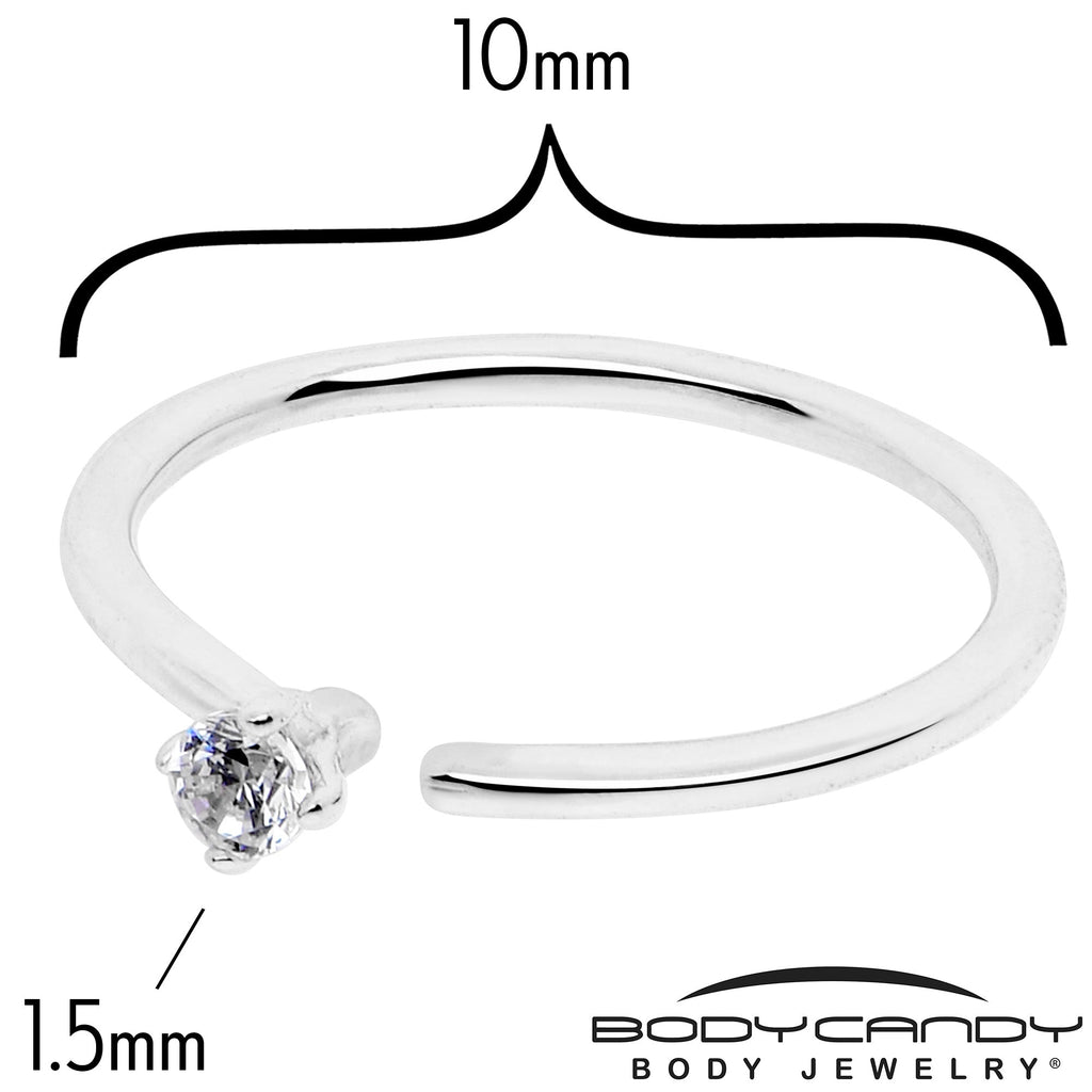 BodyCandy 14k Solid White Gold Bendable Nose Hoop 22G 5/16 with CZ — detail close-up