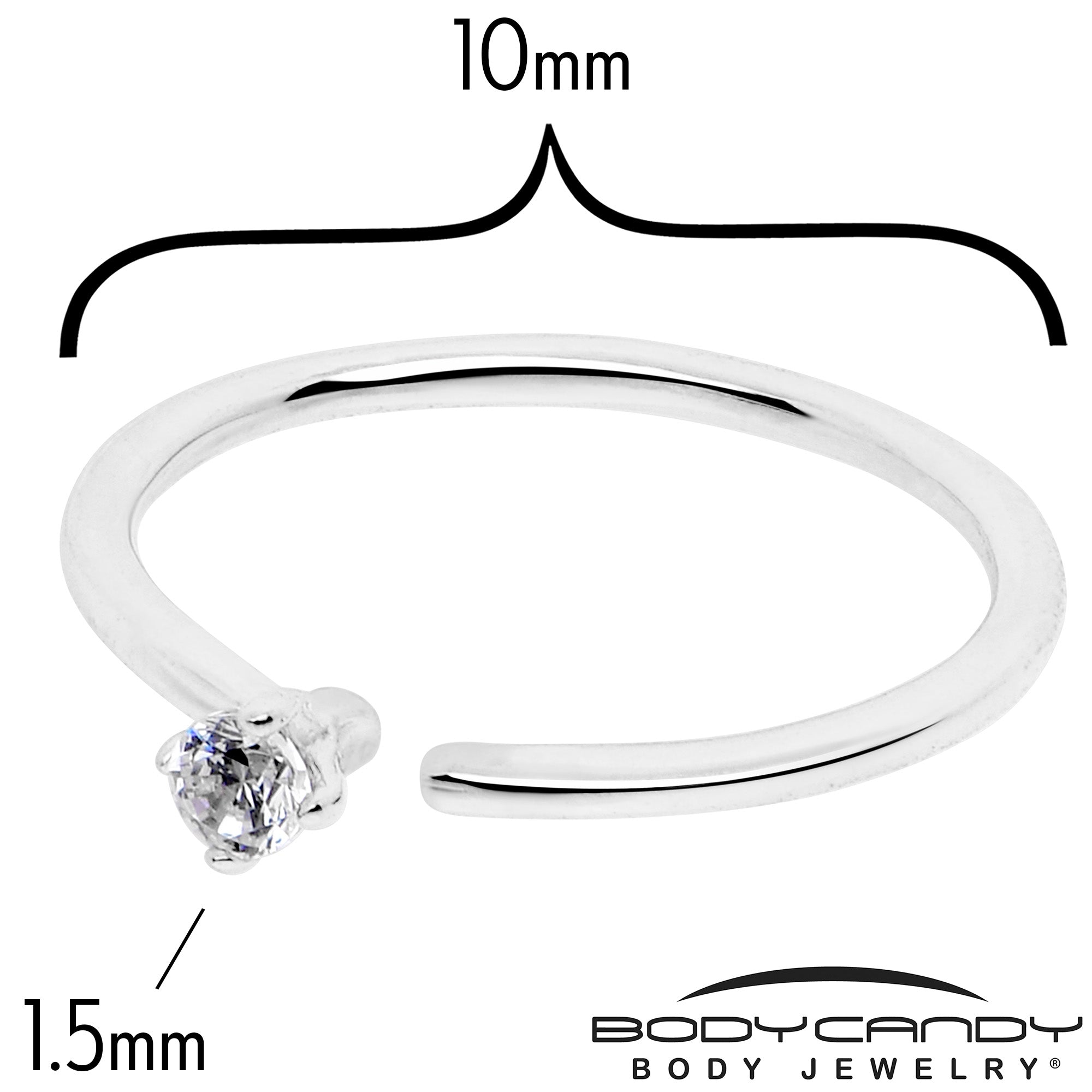 BodyCandy 14k Solid White Gold Bendable Nose Hoop 22G 5/16 with CZ — detail close-up