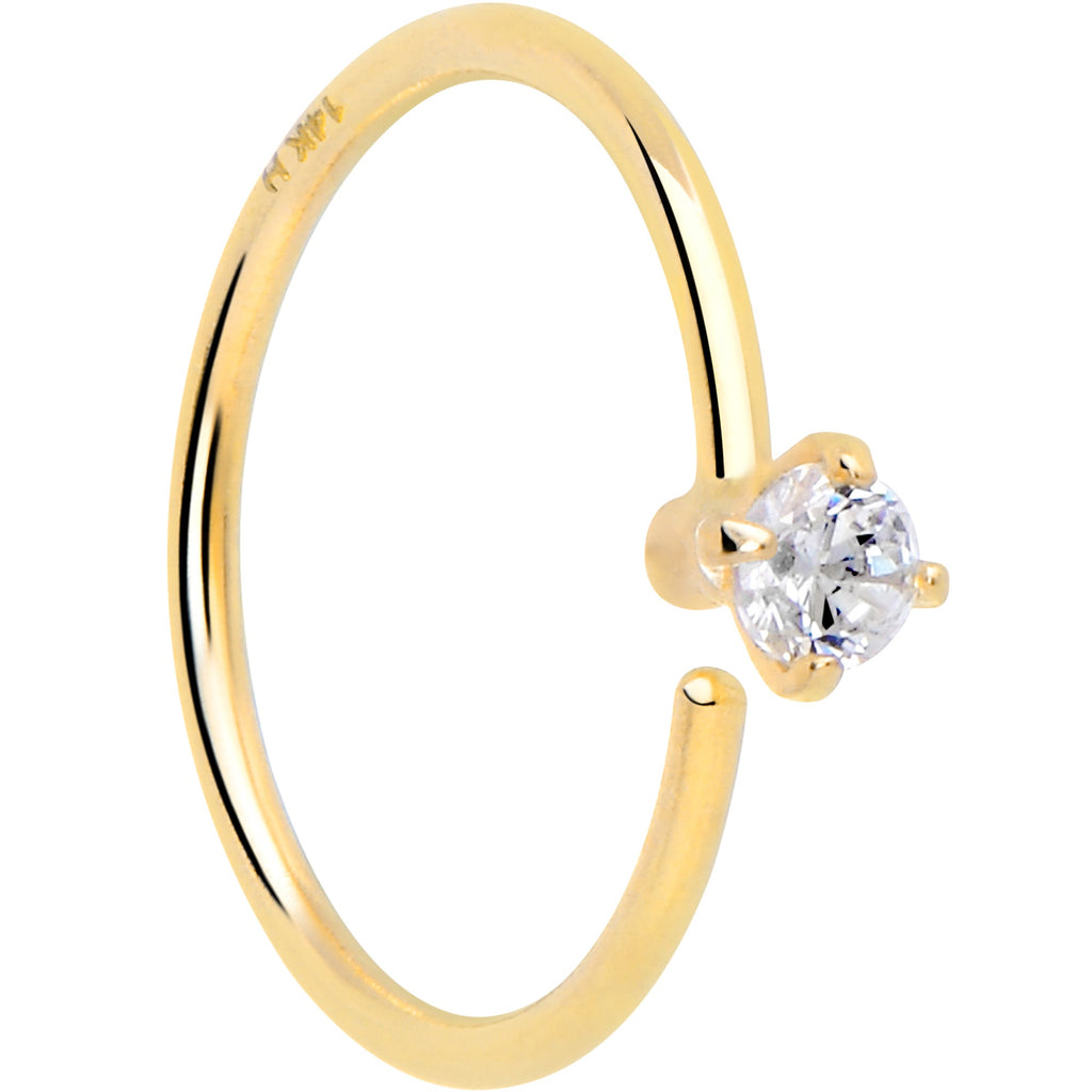 BodyCandy 14k Solid Yellow Gold Bendable Nose Hoop 22G 5/16 with 2mm  CZ — back view