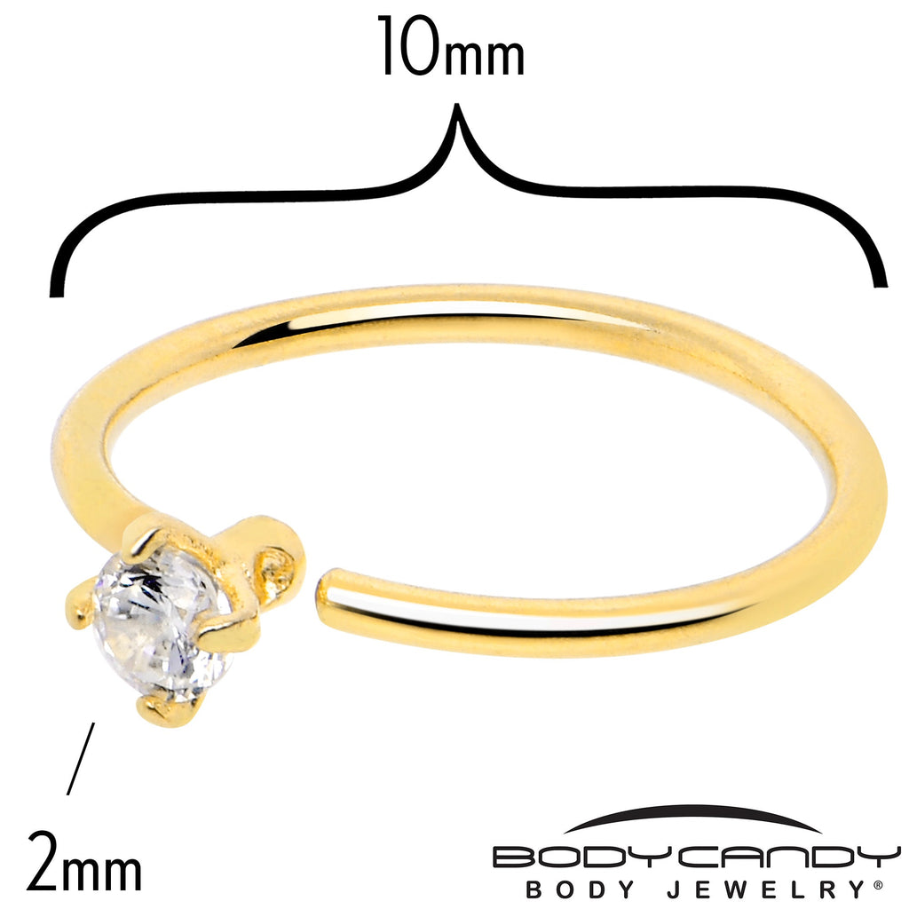 BodyCandy 14k Solid Yellow Gold Bendable Nose Hoop 22G 5/16 with 2mm  CZ — side view
